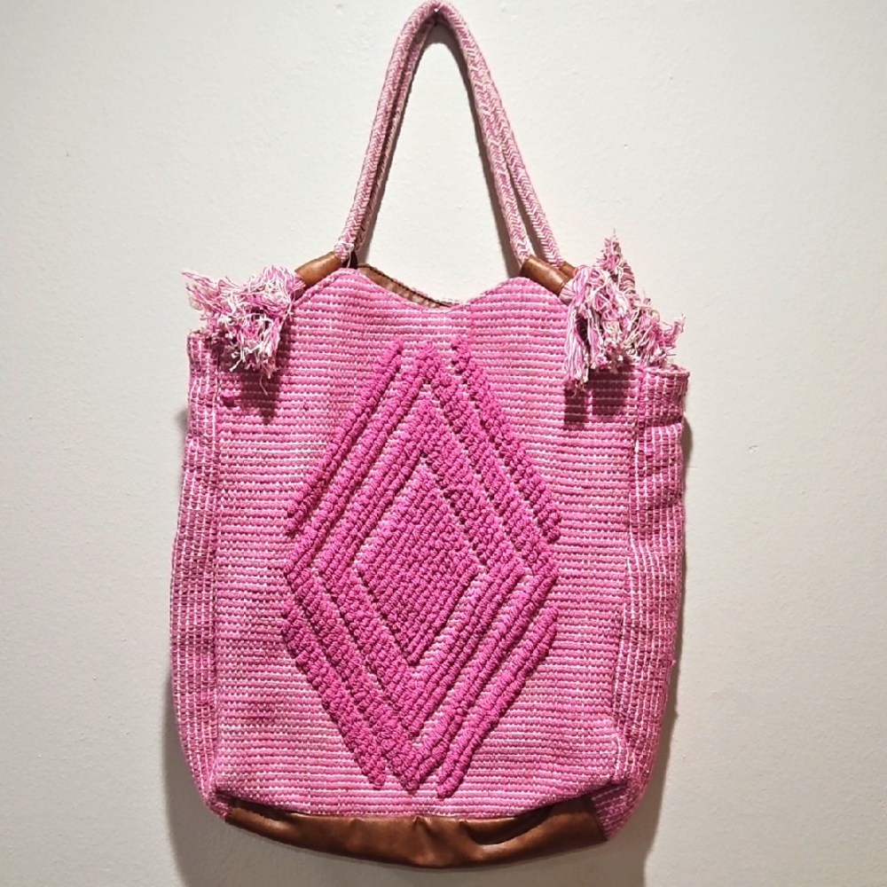 Nadia B Pink Woven Tote Bag